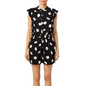 Kate Spade Daisy Dot Romper Black and White Floral Flutter Sleeves Size 0